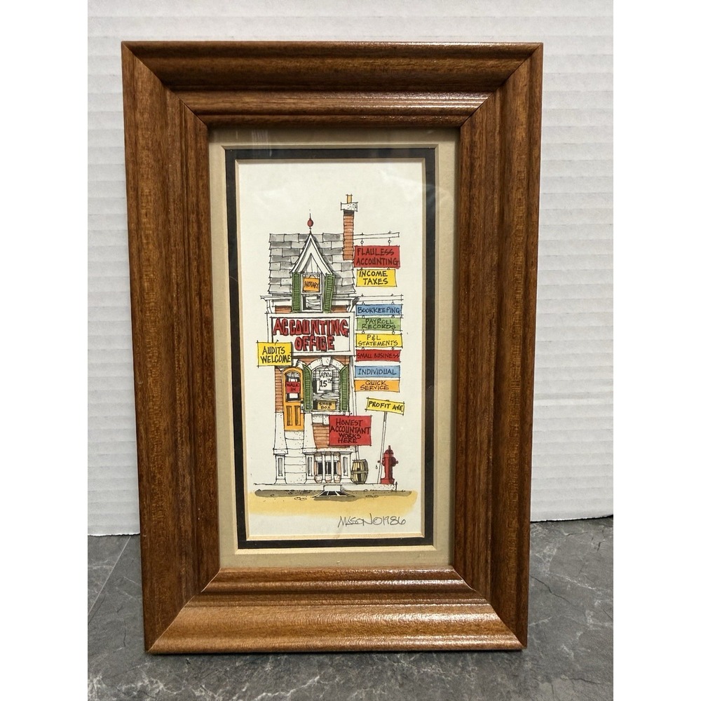 Roger Mason 1986 Accounting Office Signed Framed Art Print Accountant Wall Decor